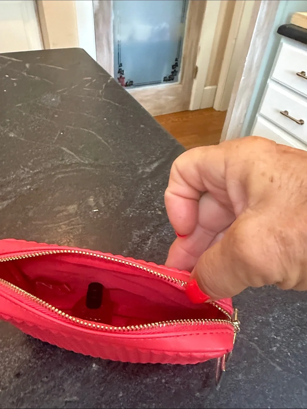 Valentino Garavani Red Quilted Makeup Pouch with  Lipstick and mini purfume
